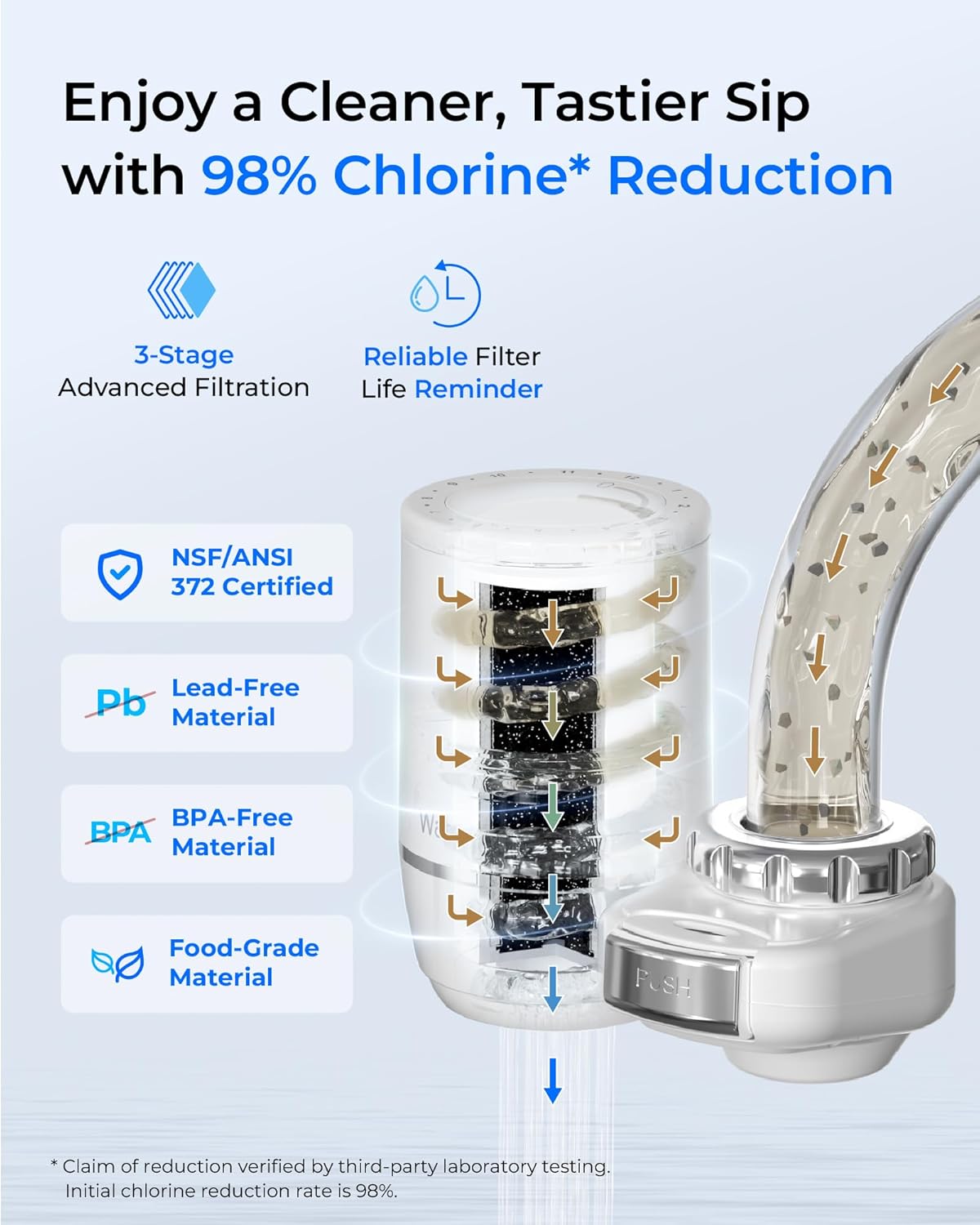 Wasserfilter Wasserhahn, Filterlebensdauer-Reminder, Kohleblock Wasserfiltersystem, Leitungswasserfilter, Entfernt Chlor, Schwermetalle und Schlechten Geschmack – Bild 2